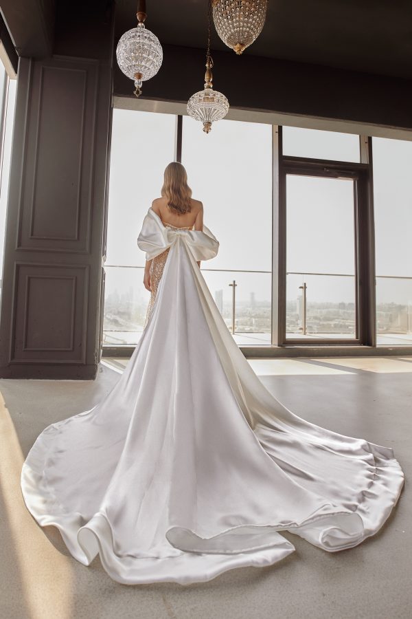 Corset Fit-and-Flare Wedding Dress With Cape by Tal Kedem Bridal Couture - Image 4