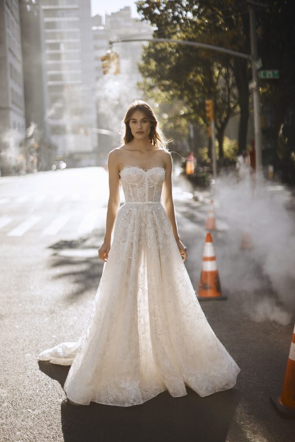 Strapless Lace A-Line Wedding Dress by Netta BenShabu Elite Couture - Image 1