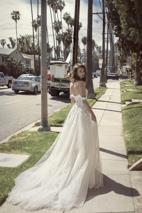 Off-the-Shoulder Floral And Tulle A-Line Wedding Dress by Netta BenShabu Elite Couture - Image 2