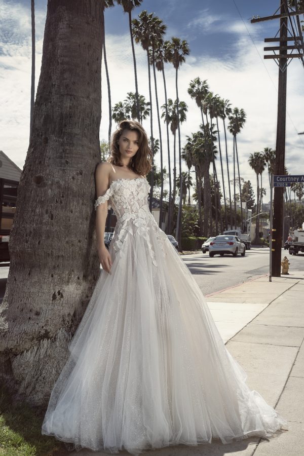 Off-the-Shoulder Floral And Tulle A-Line Wedding Dress by Netta BenShabu Elite Couture - Image 1