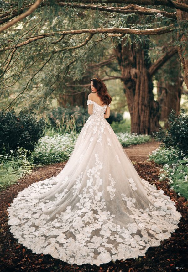 Off-the-Shoulder Dramatic Floral Ball Gown With Buttons by Disney Fairy Tale Weddings Collection - Image 2