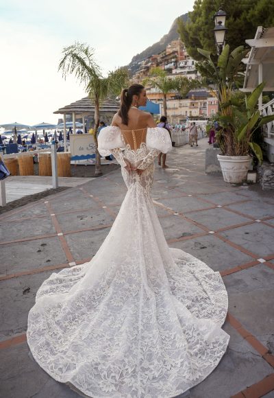 Lace Mermaid Gown With Detachable Puff Sleeves by Eden Aharon - Image 2