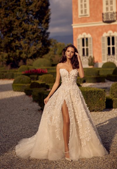Ball Gown Illusion Neckline See Through Tulle Long Sleeve Corset Wedding  Dress With Crystals