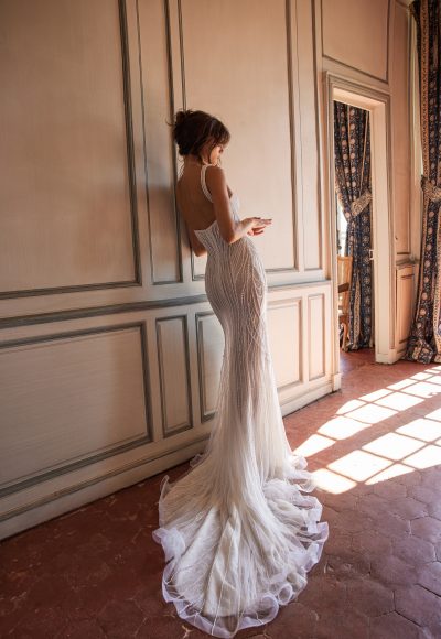 Pearl Beaded Sheath Wedding Dress by Netta BenShabu Elite Couture - Image 2