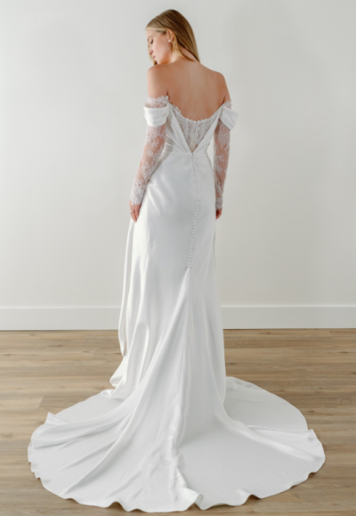 Chic And Romantic Off-the-Shoulder Long Sleeve Sheath Wedding Dress by Watters Designs - Image 2