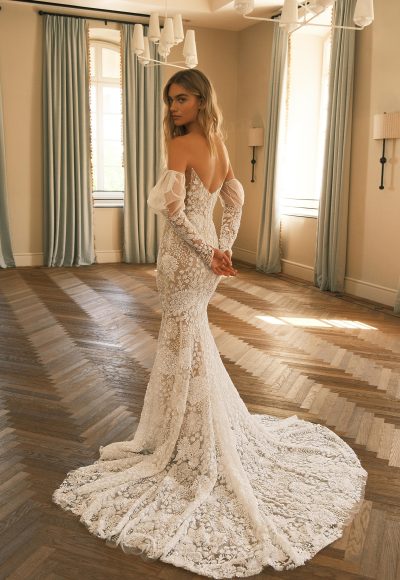 Strapless Lace Fit-and-Flare Gown With Detachable Sleeves by Lee Petra Grebenau - Image 2