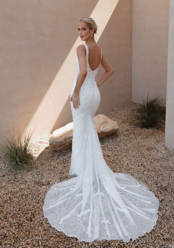 Beaded Square-Neck Fit-and-Flare Wedding Dress by Anna Campbell - Image 2