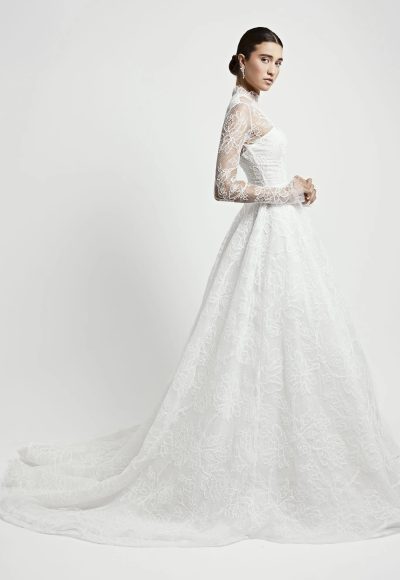 Elegant High-Neck Long Sleeve Floral Lace Ball Gown by Jaclyn Whyte - Image 2