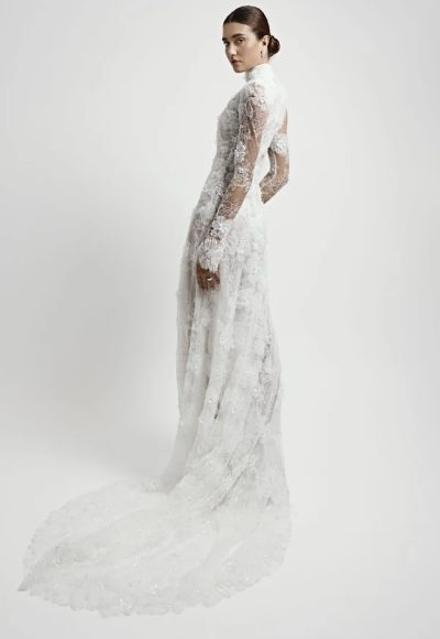 Floral Lace Long Sleeve Sheath Wedding Dress by Jaclyn Whyte - Image 2