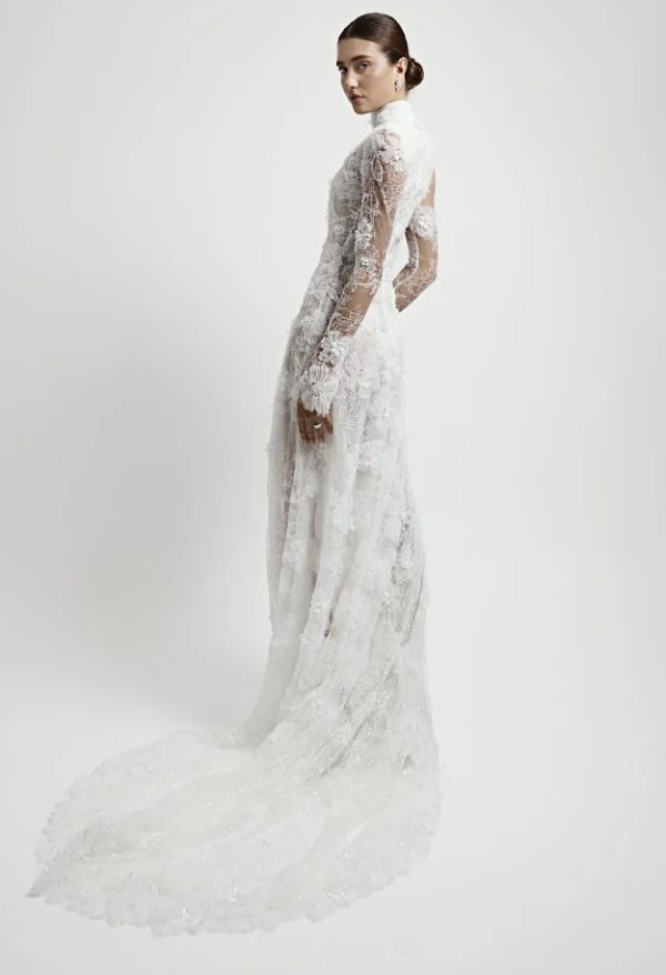 Floral Lace Long Sleeve Sheath Wedding Dress by Jaclyn Whyte - Image 2