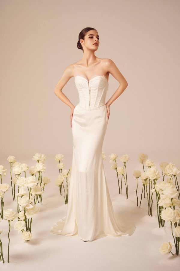 Chic And Simple Corset Sheath Gown With Organza Overskirt by Nicole + Felicia - Image 1