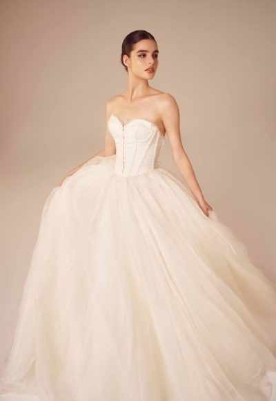 Chic And Simple Corset Sheath Gown With Organza Overskirt by Nicole + Felicia - Image 3