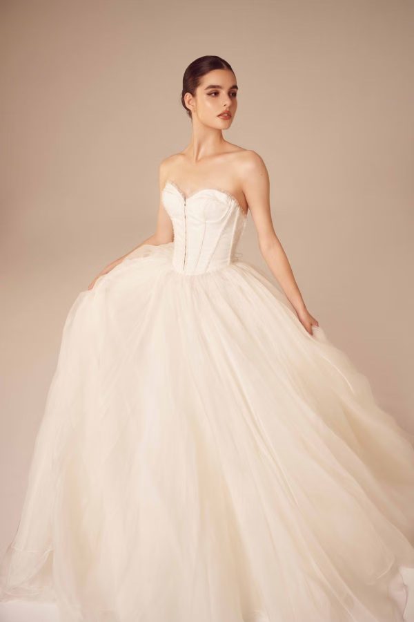 Chic And Simple Corset Sheath Gown With Organza Overskirt by Nicole + Felicia - Image 3