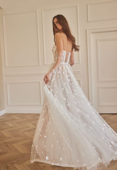 Floral And Pearl Tulle Skirt With Slit by REVEAL by Tal Kedem - Image 2