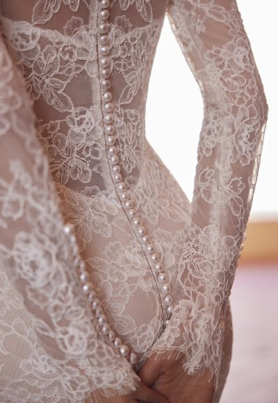 Long Sleeve Lace Sheath Wedding Dress With Pearl Buttons by Love by Pnina Tornai - Image 2