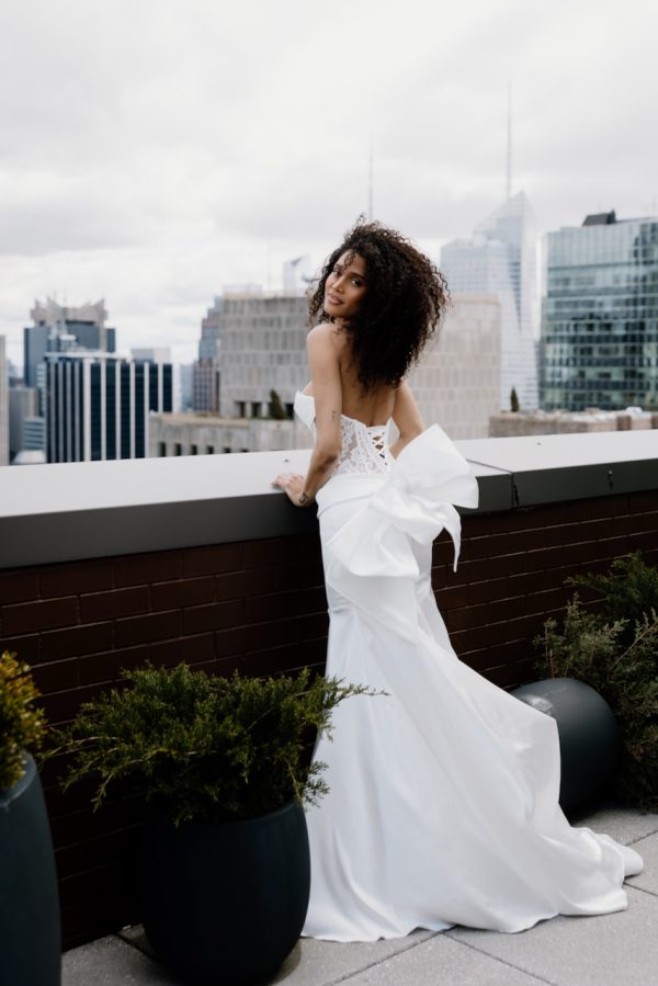 Satin And Lace Fit-and-Flare Wedding Dress With Bow by Love by Pnina Tornai - Image 2