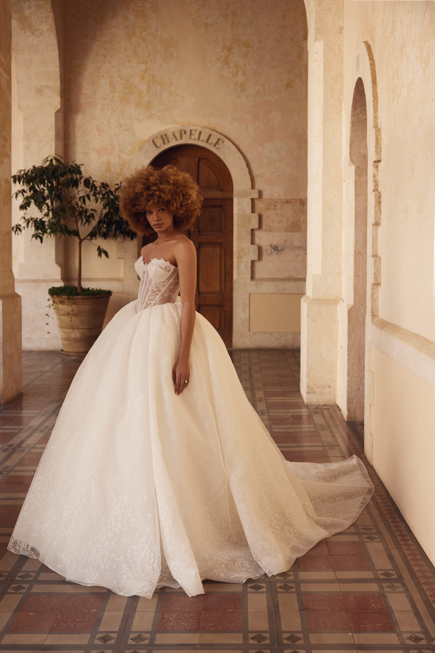 Strapless Floral-Print Organza Ball Gown by Love by Pnina Tornai - Image 1
