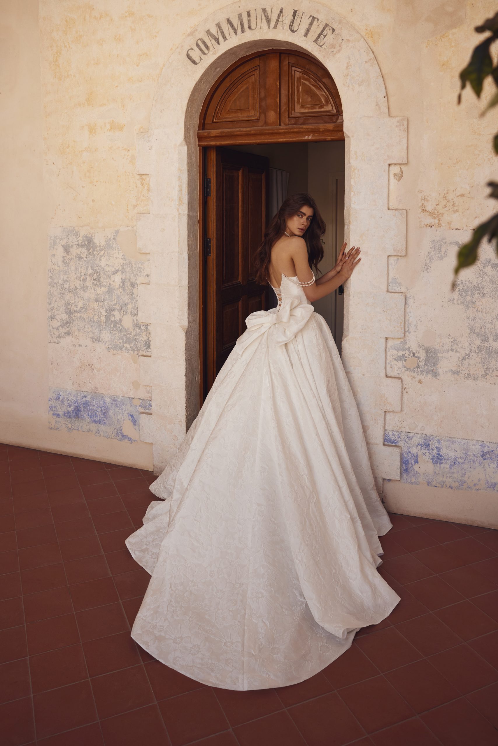 Off-The-Shoulder Floral Jacquard Ball Gown With Bow by Love by Pnina Tornai - Image 2