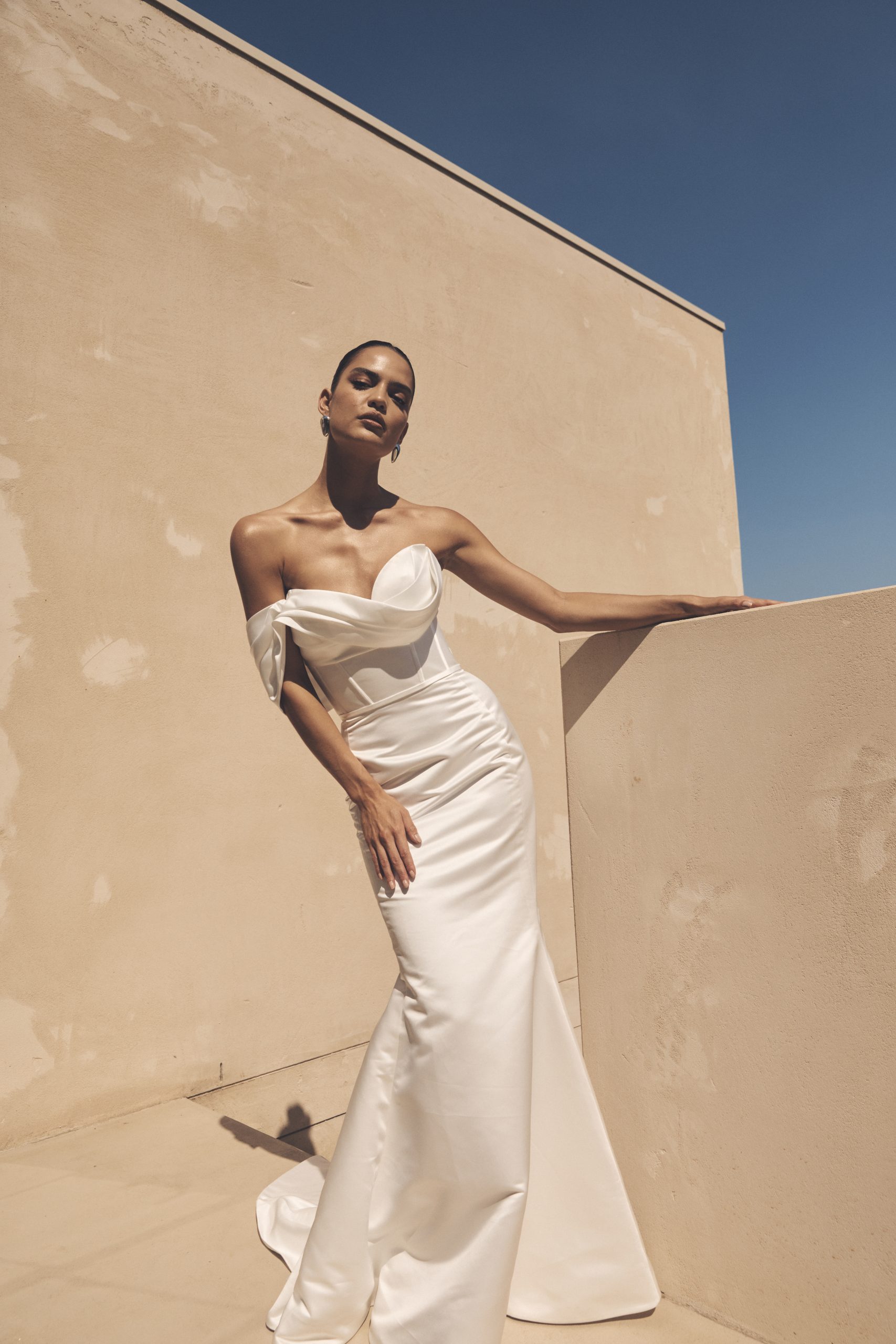 Asymmetrical Satin Fit-and-Flare Wedding Dress by Jane Hill - Image 1