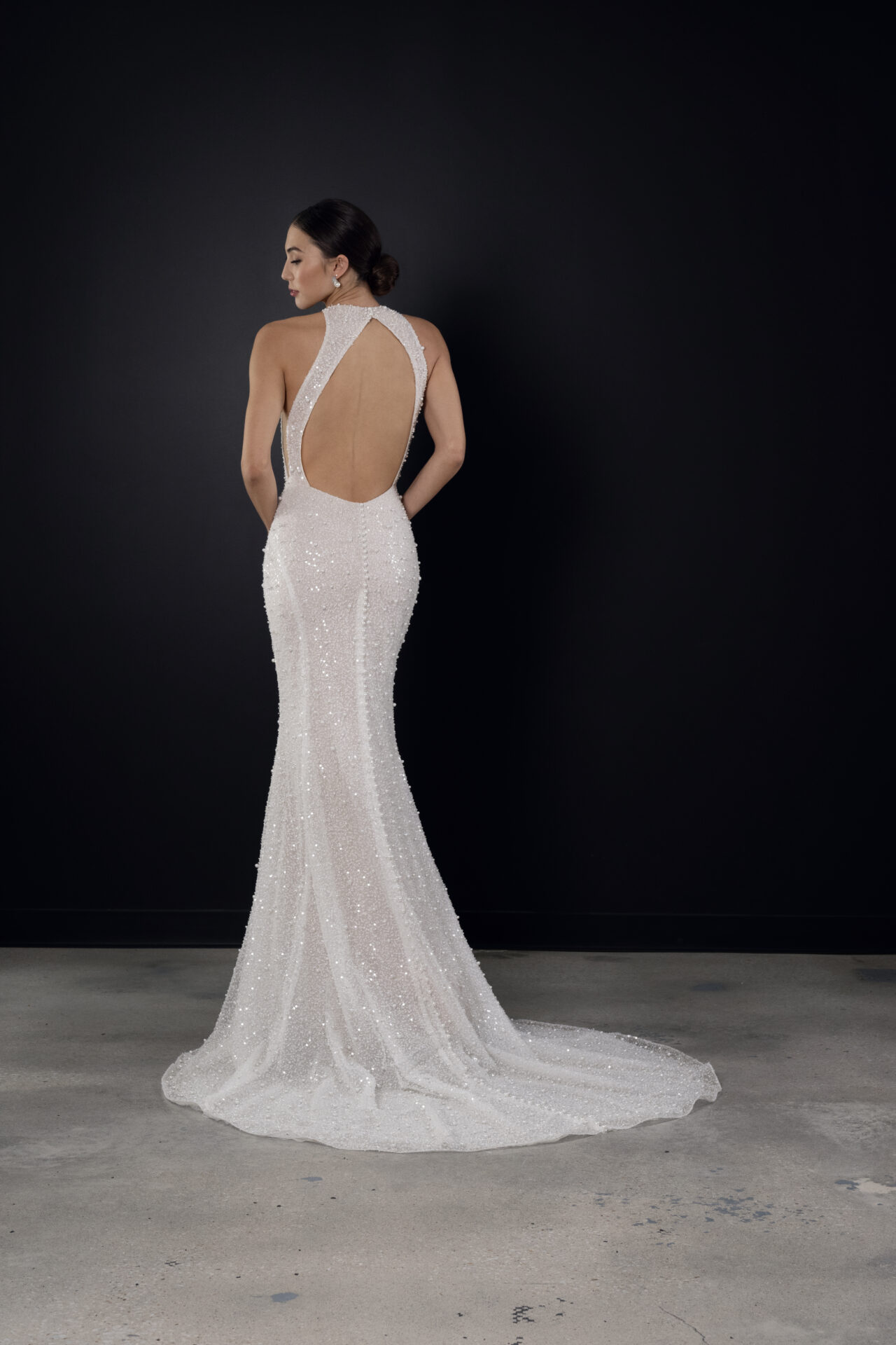 Chic High-Neck Beaded Fit-and-Flare Wedding Dress With Open Back by Martina Liana - Image 2