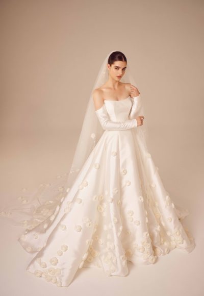 Off-the-Shoulder Mikado Ball Gown With Floral Appliqué by Nicole + Felicia