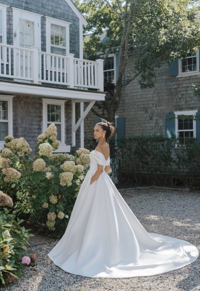 Simple And Modern Off-the-Shoulder A-Line Wedding Dress With Slit by Anne Barge - Image 2