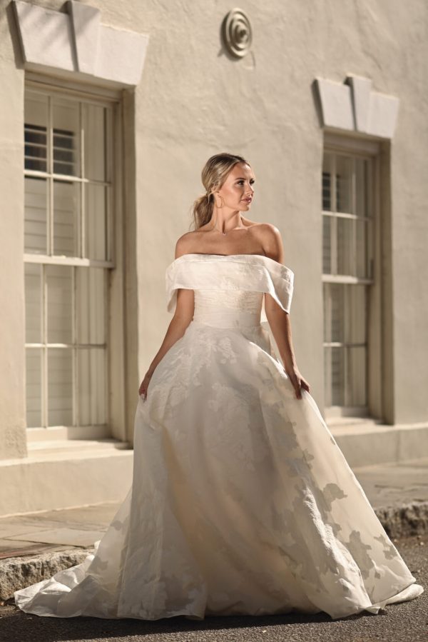 Elegant Embossed Ball Gown With Detachable Shawl by Essense of Australia - Image 1