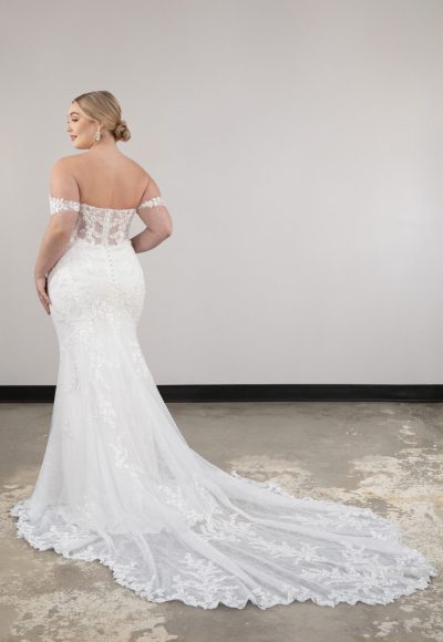 Plus Size Floral Lace Fit-and-Flare Wedding Dress With Detachable Off-the-Shoulder Straps by Essense of Australia - Image 2