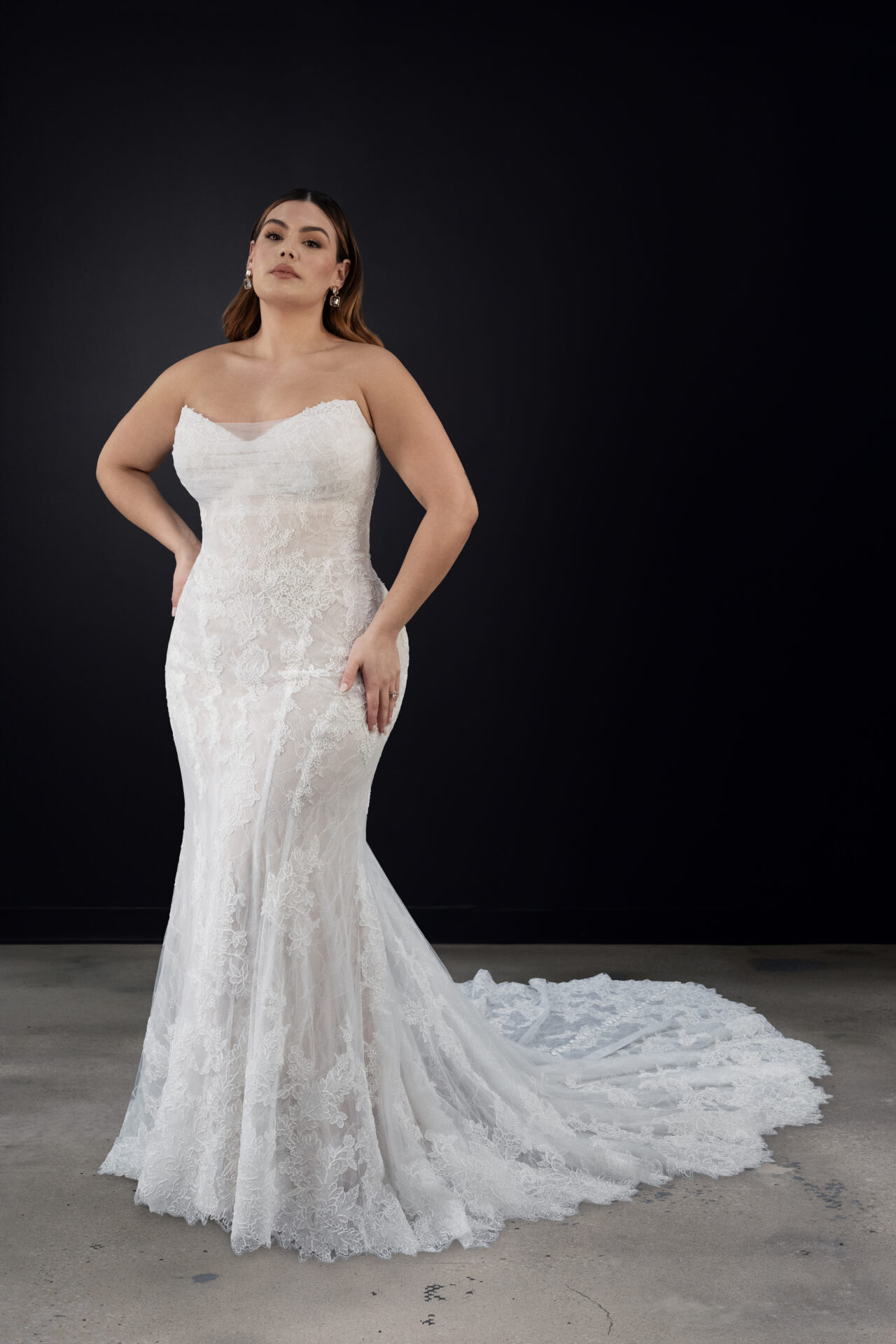 Plus Size Chic And Romantic Lace Fit-and-Flare Wedding Dress With Detachable Sleeves by Martina Liana - Image 1