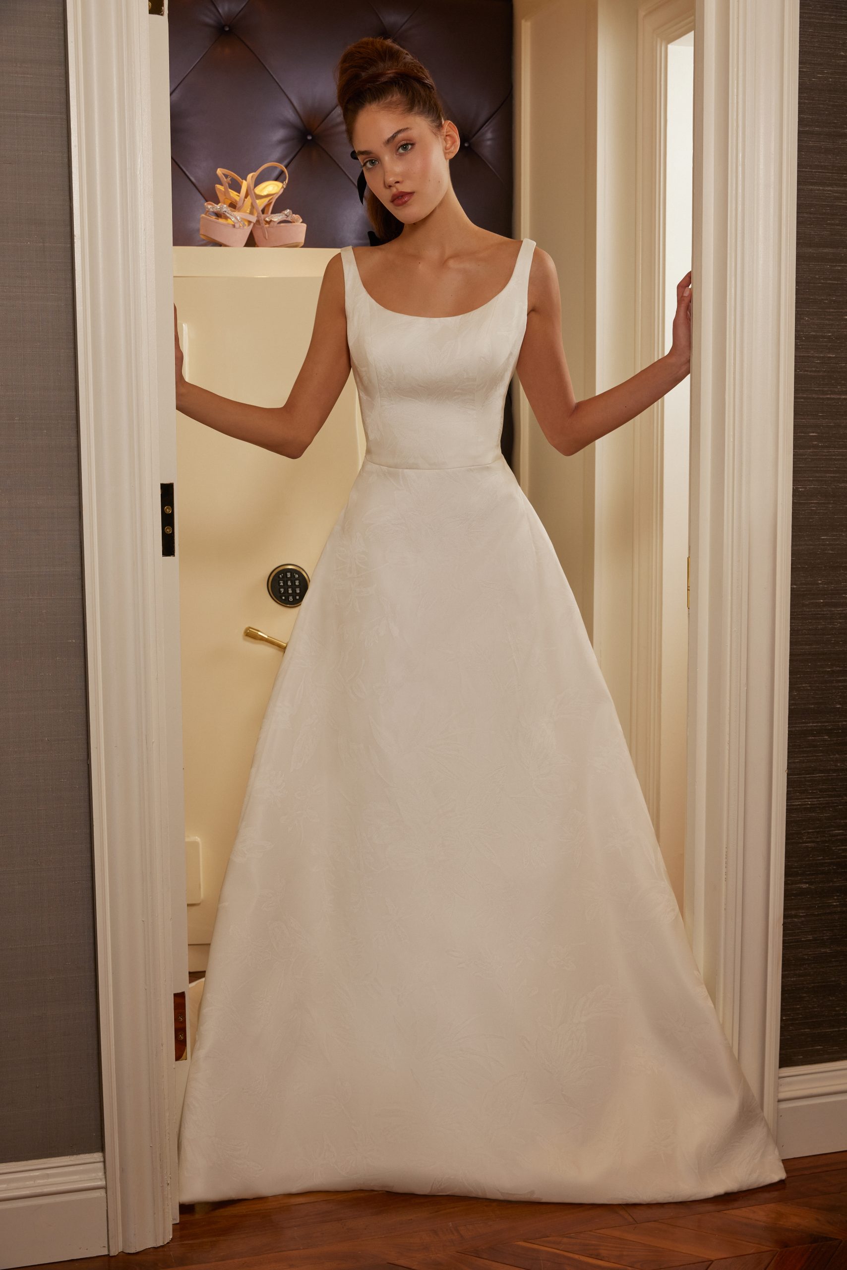 Scoop-Neck Jacquard A-Line Wedding Dress With Bow by Sareh Nouri - Image 1