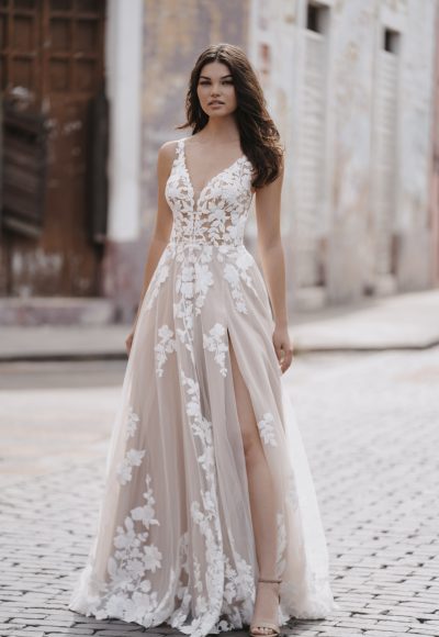 Romantic Floral A-Line Wedding Dress With Open Back And Buttons by Allure Bridals