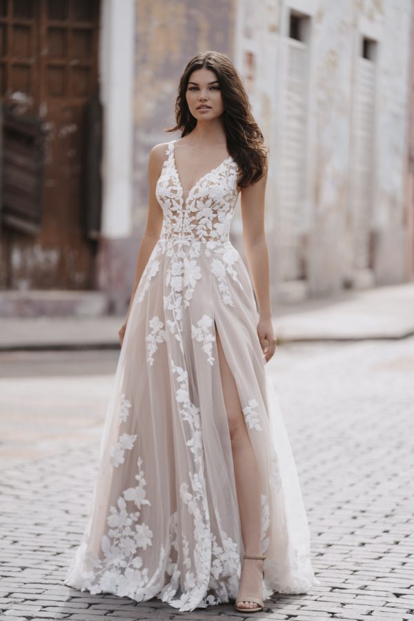 Romantic Floral A-Line Wedding Dress With Open Back And Buttons by Allure Bridals - Image 1