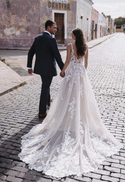 Romantic Floral A-Line Wedding Dress With Open Back And Buttons by Allure Bridals - Image 2