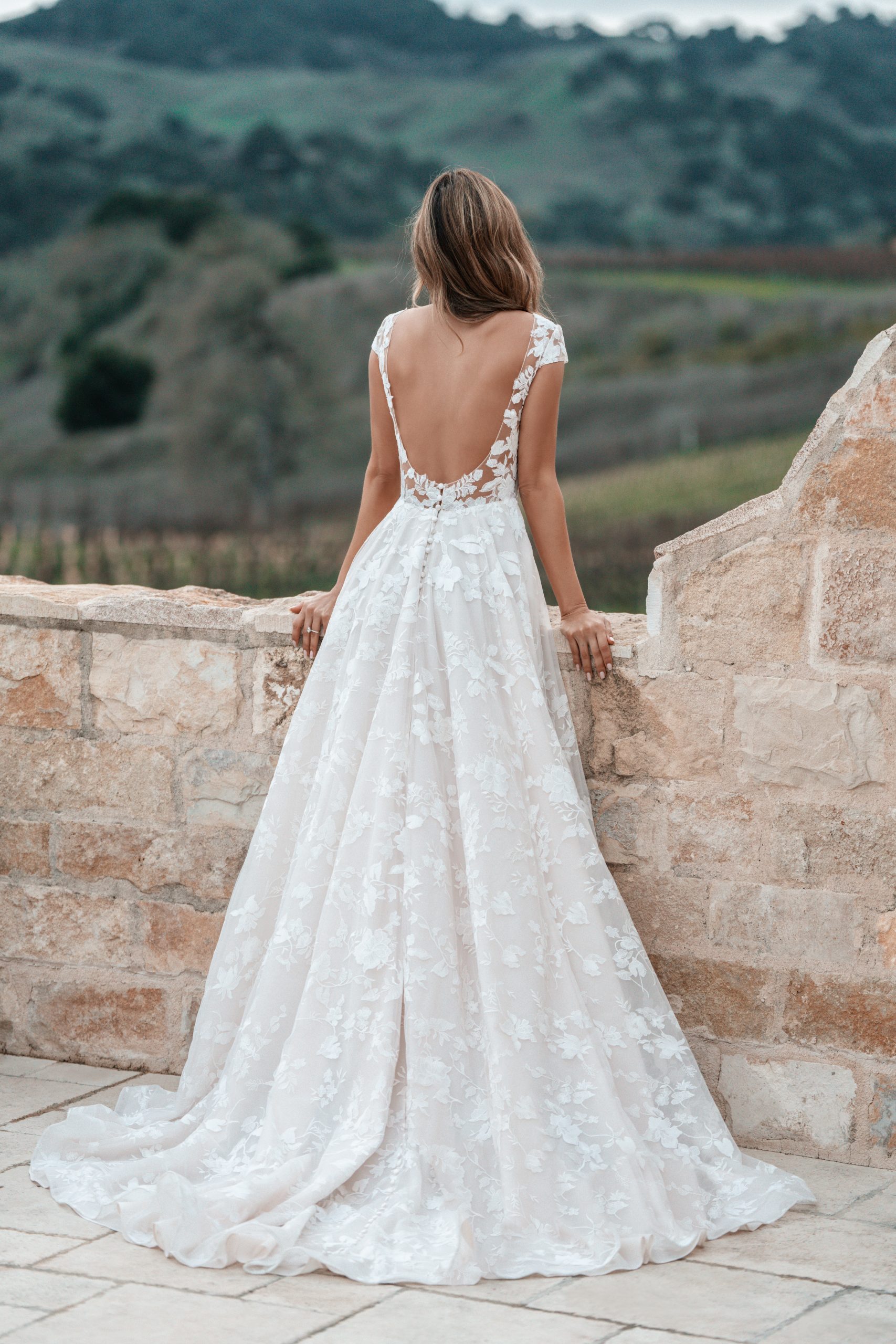 Romantic Cap Sleeve A Line Wedding Dress With Open Back