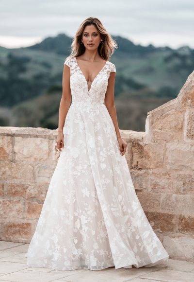 Romantic Cap Sleeve A-Line Wedding Dress With Open Back by Allure Bridals