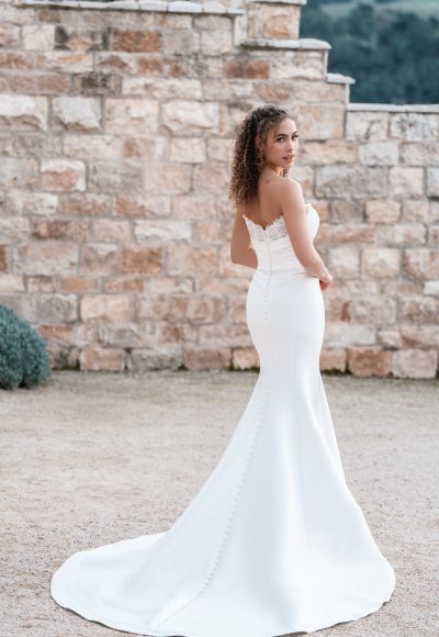 Simple And Feminine Sheath Wedding Dress With Lace Detail And Buttons by Allure Bridals - Image 2