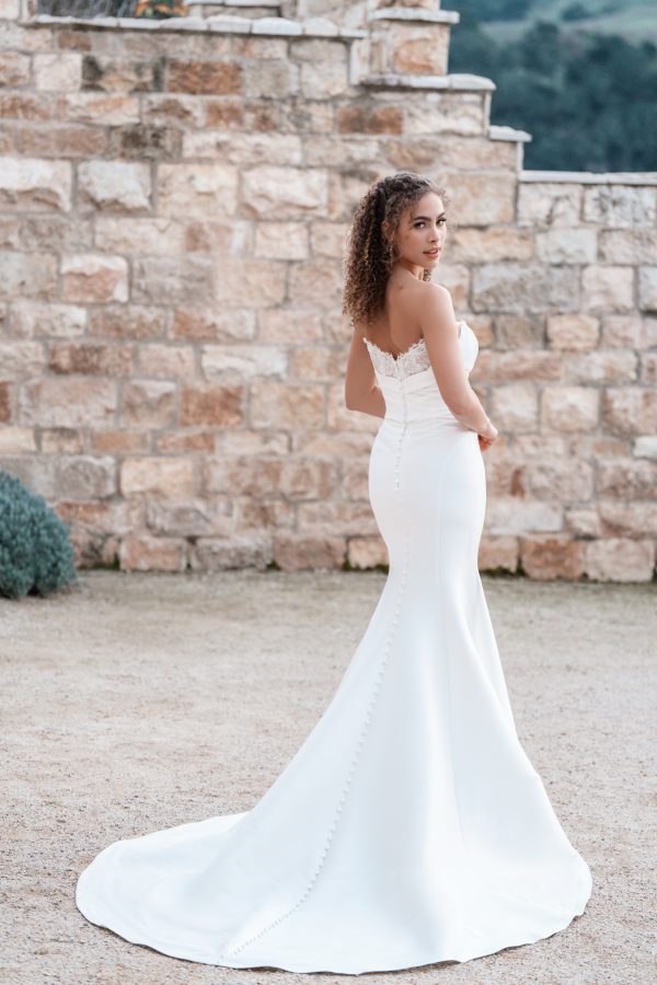 Simple And Feminine Sheath Wedding Dress With Lace Detail And Buttons by Allure Bridals - Image 2