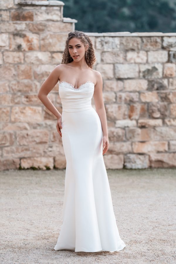 Simple And Feminine Sheath Wedding Dress With Lace Detail And Buttons by Allure Bridals - Image 1