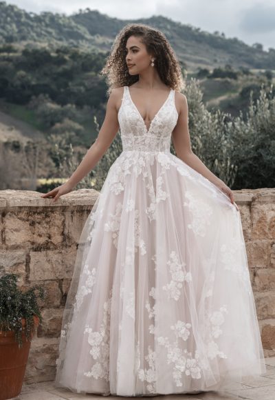 Whimsical Lace A-Line Wedding Dress With Open Back And Buttons by Allure Bridals