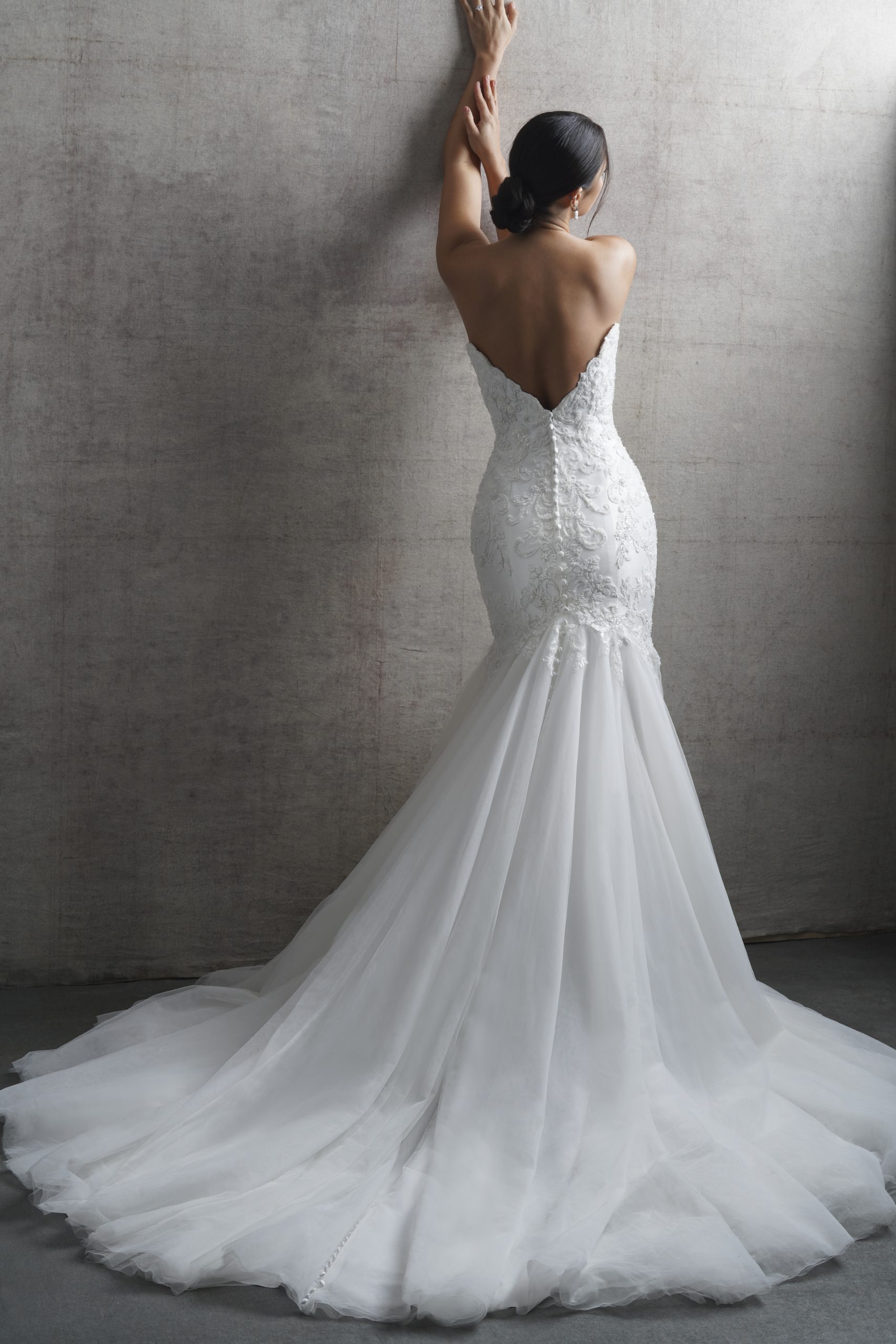 Dramatic Lace Mermaid Wedding Dress With Buttons by Allure Bridals - Image 2