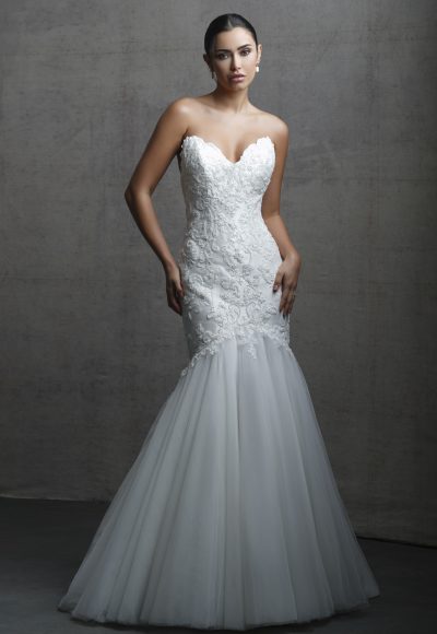 Dramatic Lace Mermaid Wedding Dress With Buttons by Allure Bridals