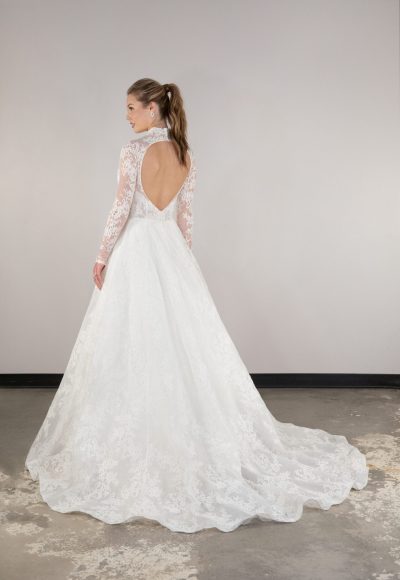 Traditional Long Sleeve Lace Ball Gown With Open Back by Essense of Australia - Image 2