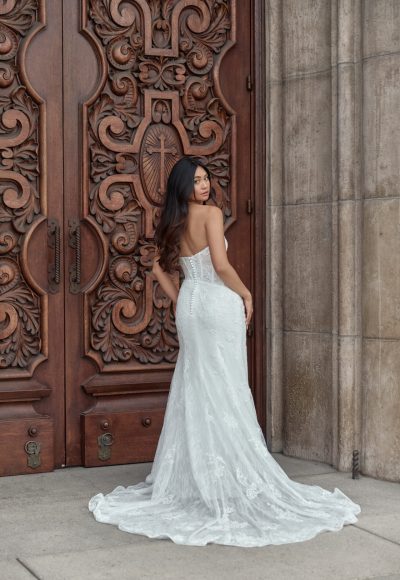 Chic And Romantic Lace Sheath Wedding Dress With Slit by Essense of Australia - Image 2