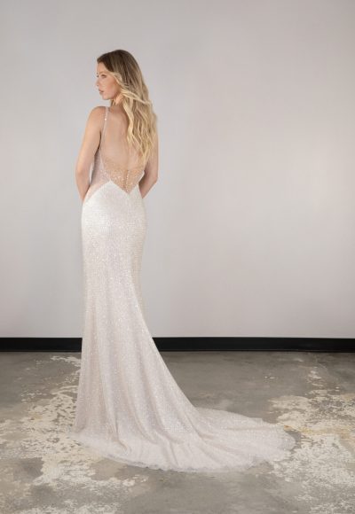 Sparkly Fit-and-Flare Wedding Dress With Open Back by Essense of Australia - Image 2