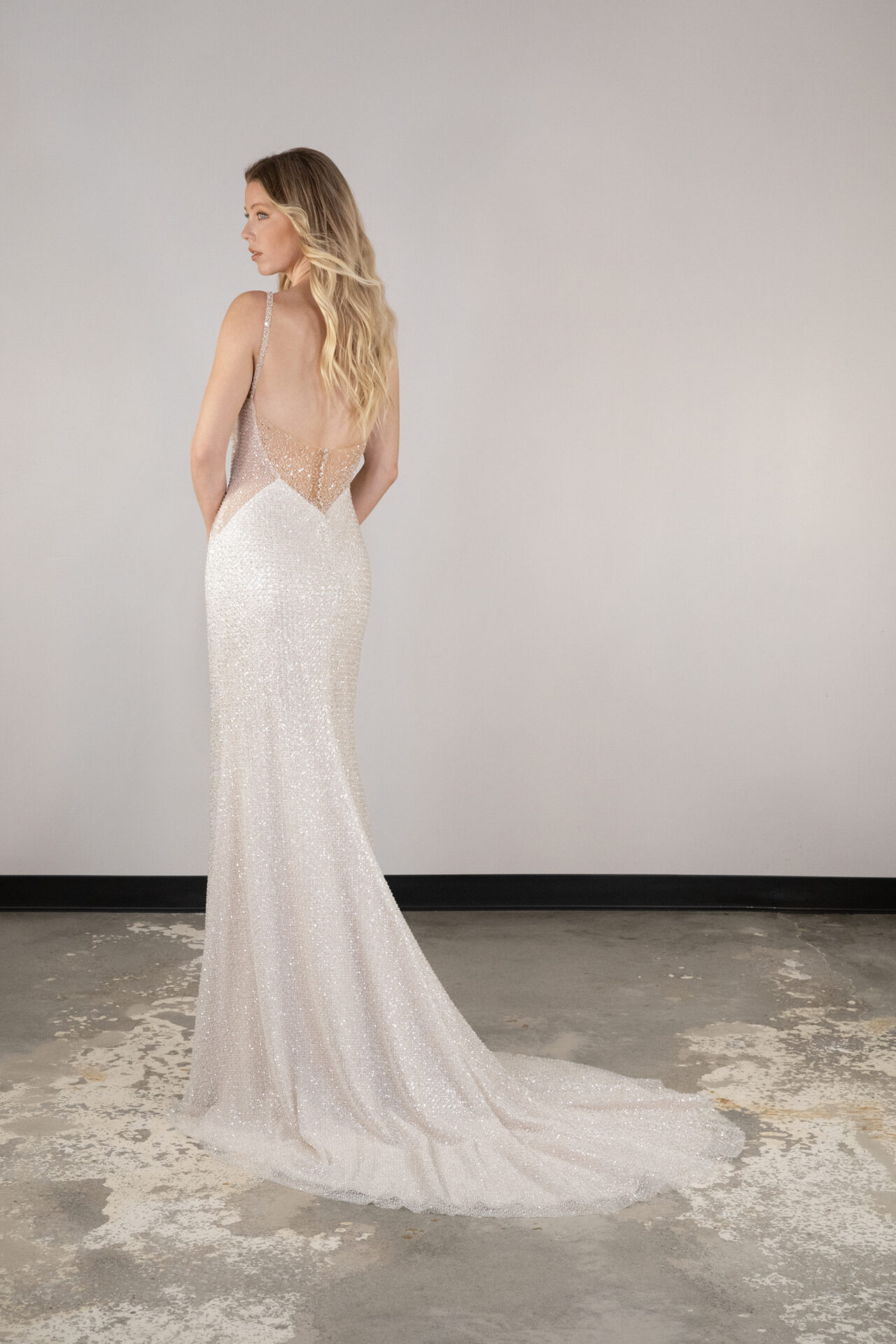 Sparkly Fit-and-Flare Wedding Dress With Open Back by Essense of Australia - Image 2