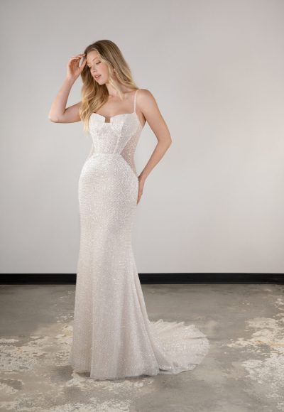 Sparkly Fit-and-Flare Wedding Dress With Open Back by Essense of Australia