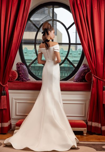 Classic Off-the-Shoulder Fit-and-Flare Wedding Dress With Buttons by Sareh Nouri - Image 2