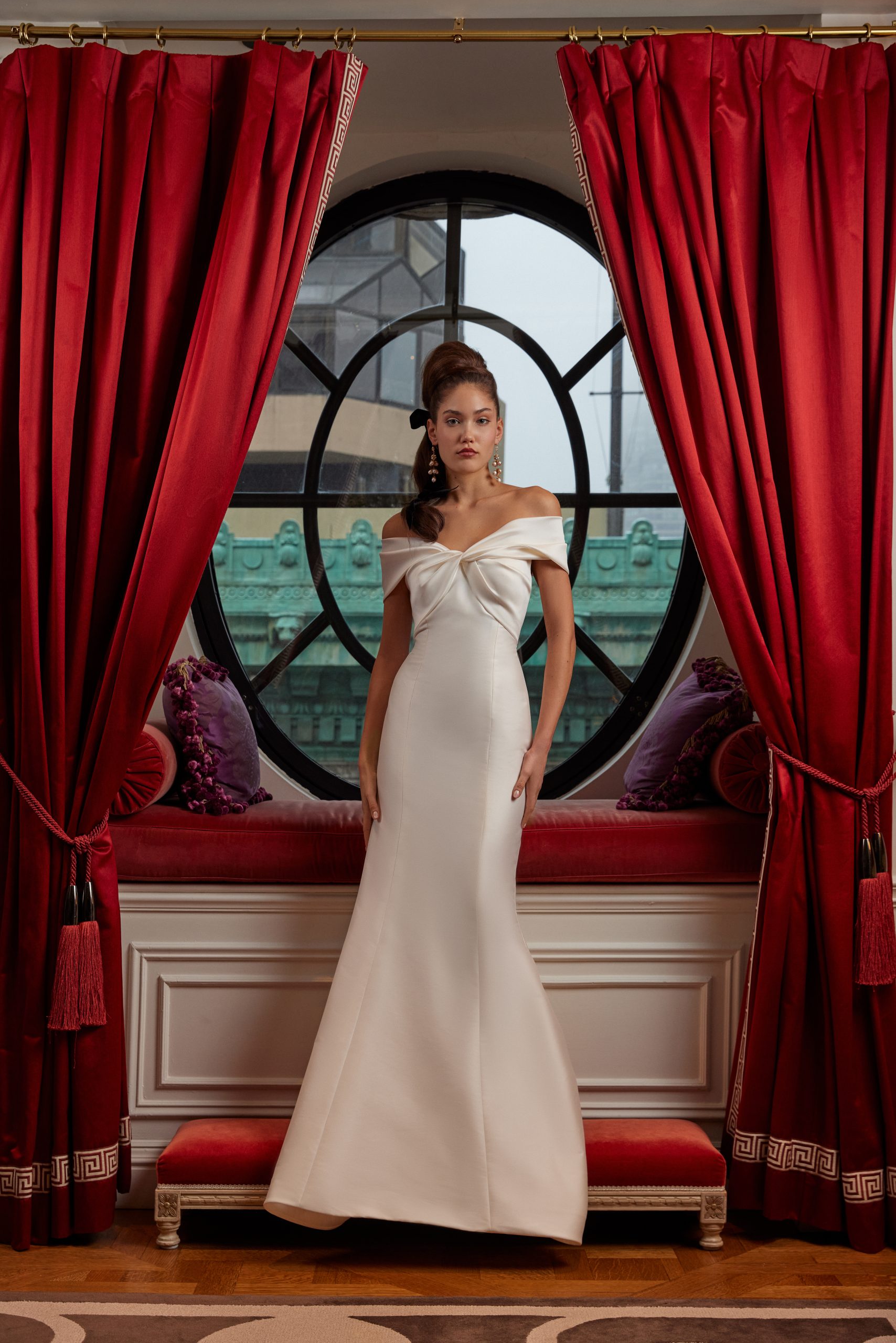 Classic Off-the-Shoulder Fit-and-Flare Wedding Dress With Buttons by Sareh Nouri - Image 1