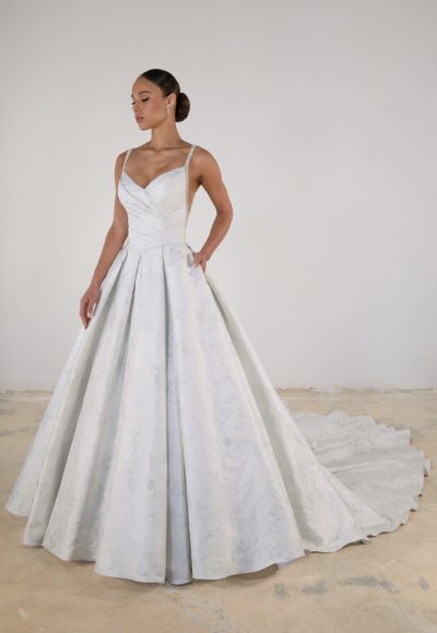 Modern And Romantic Jacquard Ball Gown With Illusion Back by Martina Liana Luxe