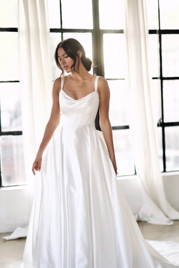 Clean And Chic Cowl-Neck Ball Gown With Open Back And Bow by Martina Liana - Image 1